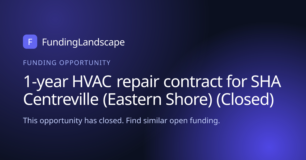 1-year HVAC repair contract for SHA Centreville (Eastern Shore ...